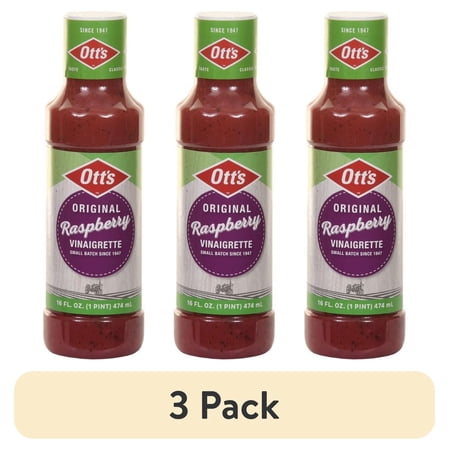 (3 pack) Ott's Raspberry Vinaigrette Salad Dressing, 16 fl oz Bottle