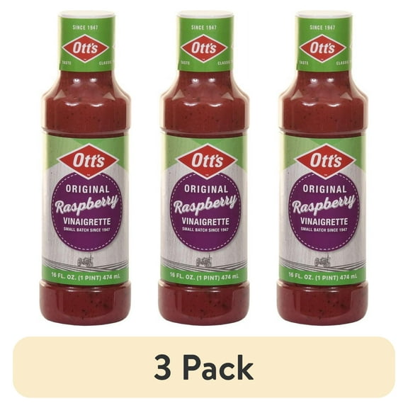 (3 pack) Ott's Raspberry Vinaigrette Salad Dressing, 16 fl oz Bottle