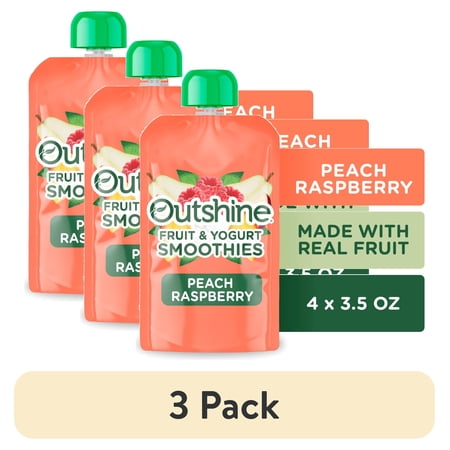 (3 pack) Outshine Fruit and Yogurt On the Go Smoothie Snacks, Peach Raspberry, 3.5 oz Pouches (4 Pack)