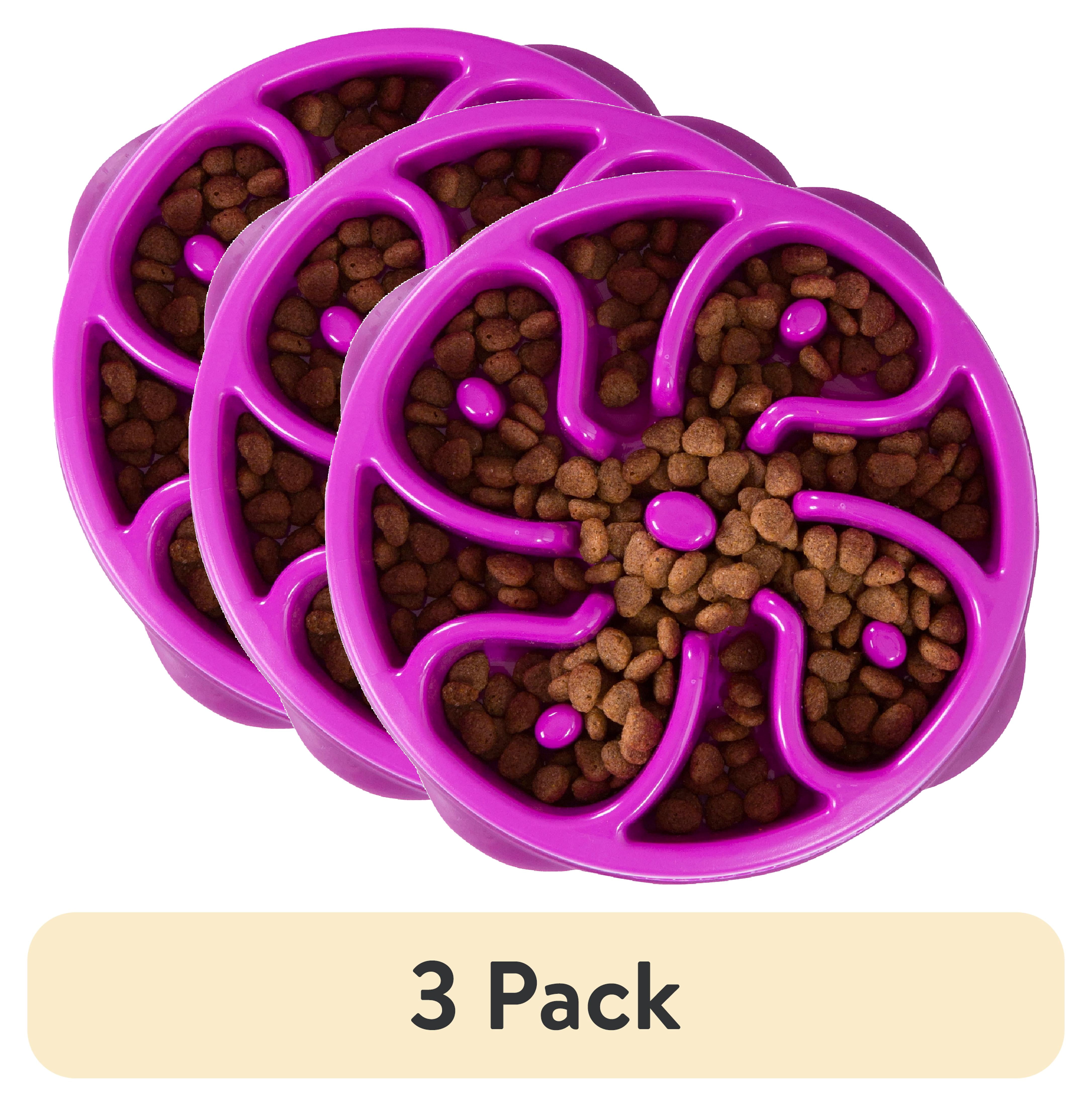 (3 pack) Outward Hound Fun Feeder Slo Bowl – Medium 2‑Cup Capacity, Slow Feeding, Small to Medium Dogs & Cats, Non-Slip, Purple, Flower Pattern