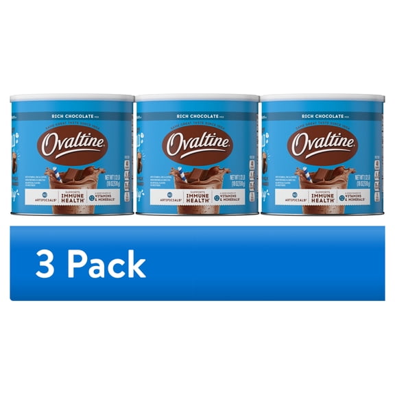 (3 pack) Ovaltine Rich Chocolate Powdered Stir In Drink Mix for Hot and Cold Milk, 18 oz, 46 Servings