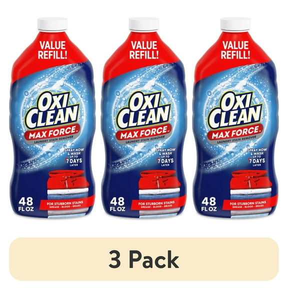 (3 pack) OxiClean Max Force Laundry Stain Remover Spray Refill, Gentle Color-Safe Stain Treater, 48 fl oz