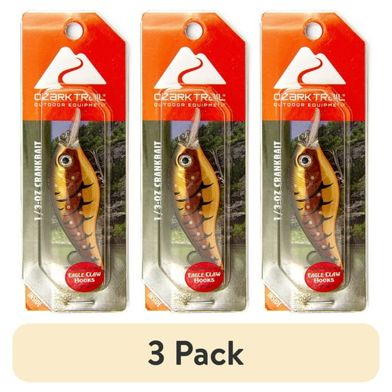 (3 pack) Ozark Trail 1/3 Ounce Brown Craw Hard Plastic Crankbait Fishing Lure