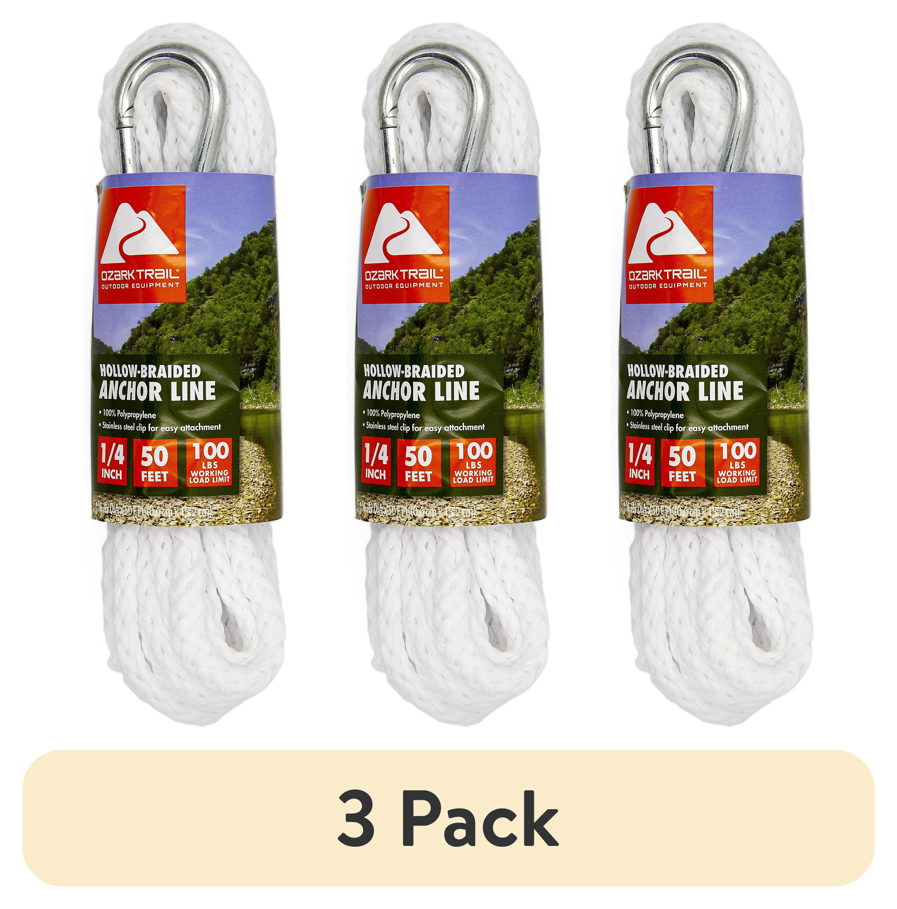3 pack) Ozark Trail 50 ft Floating Marine Anchor Line, 1/4 in