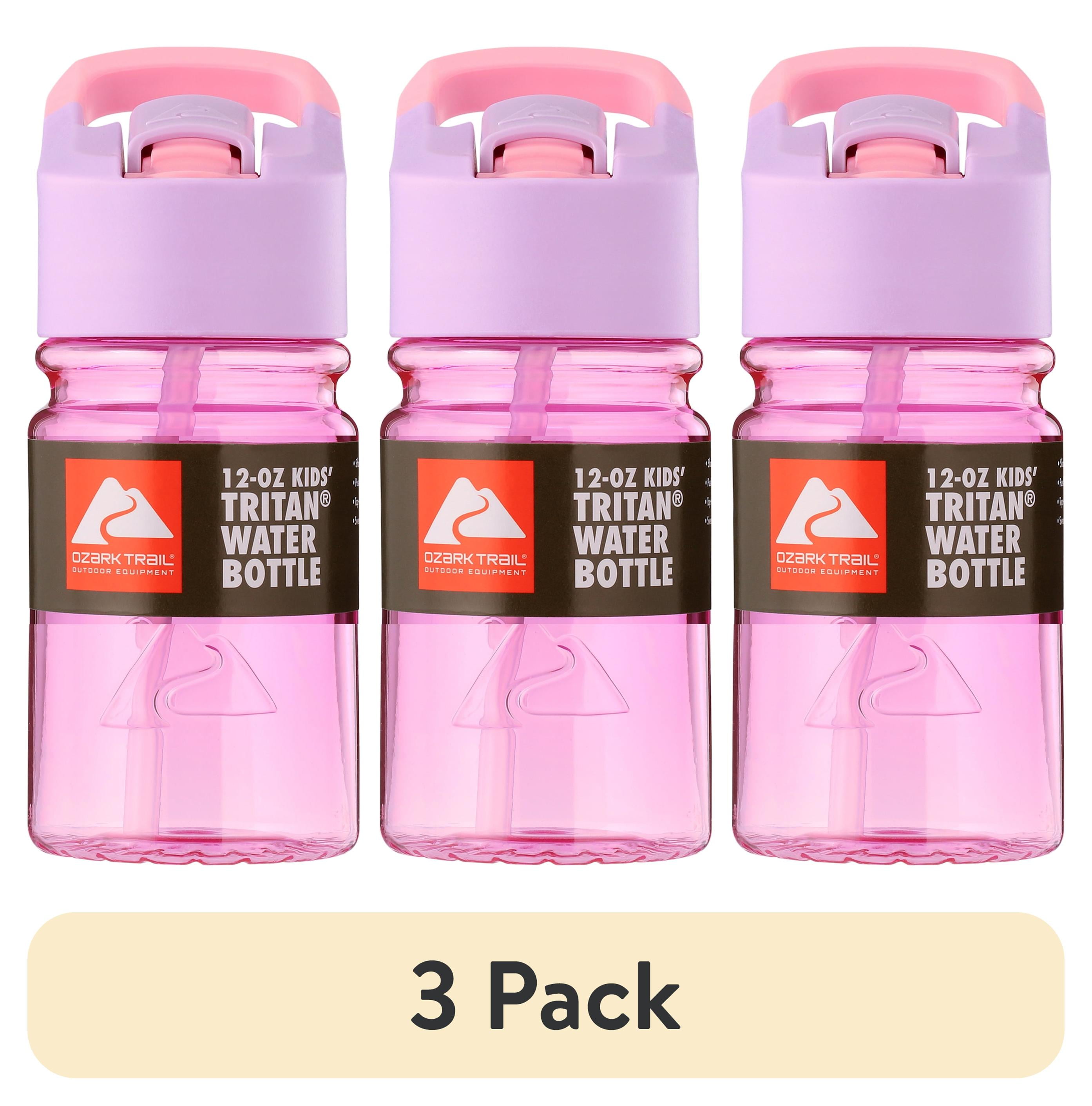 (3 pack) Ozark Trail 12 oz Tritan Plastic Flip-Top Water Bottle, Purple and Pink