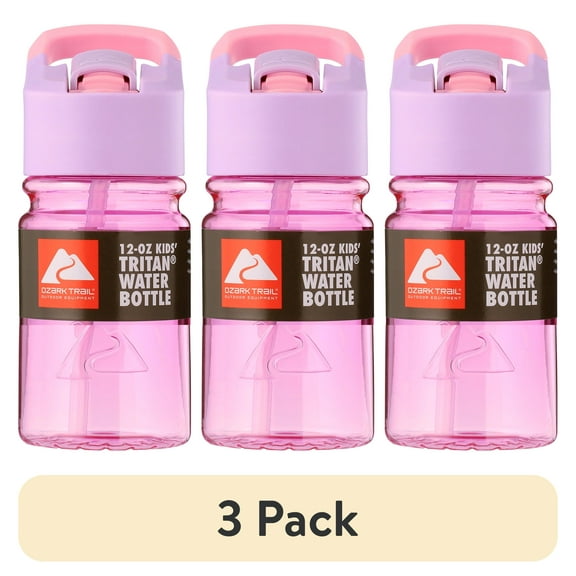 (3 pack) Ozark Trail 12 oz Kids' Tritan Plastic Flip-Top Water Bottle, Purple & Pink