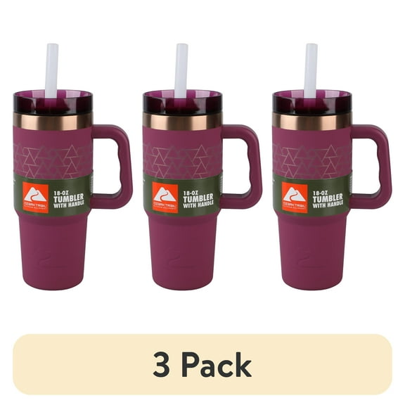 (3 pack) Ozark Trail 18 Oz Insulated Stainless Steel Tumbler With Handle,Violet Magenta