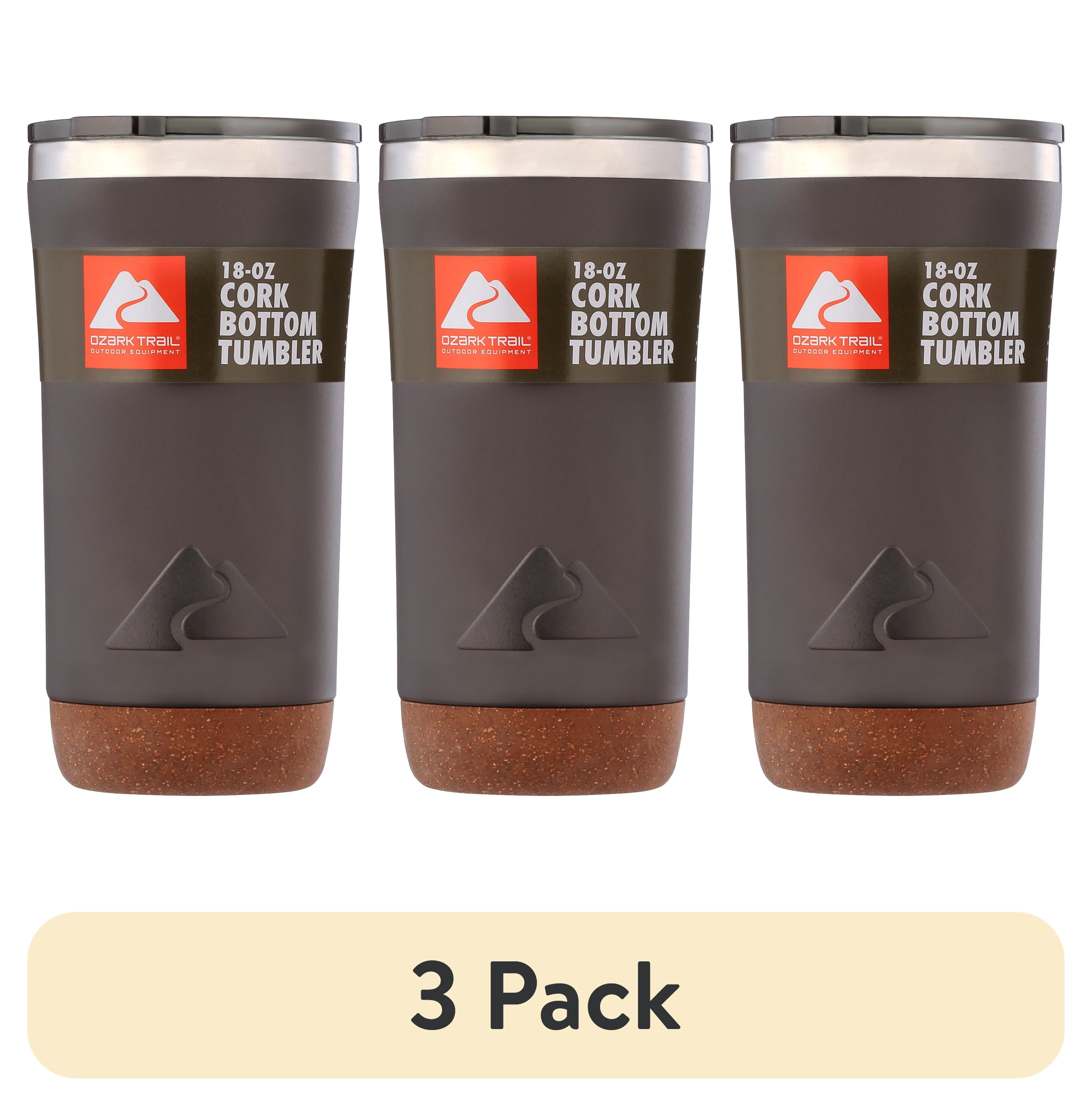 (3 pack) Ozark Trail 18 oz Stainless Steel Insulated Tumbler with Cork Bottom, Black