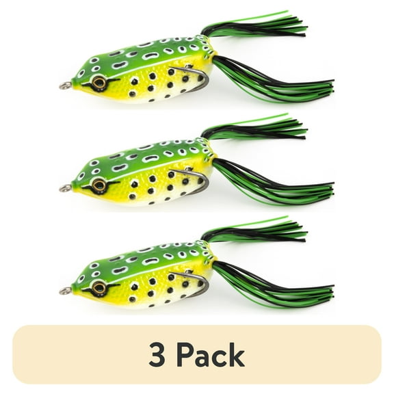 (3 pack) Ozark Trail 2.5" Topwater Frog Lure for Bass Fishing, Green