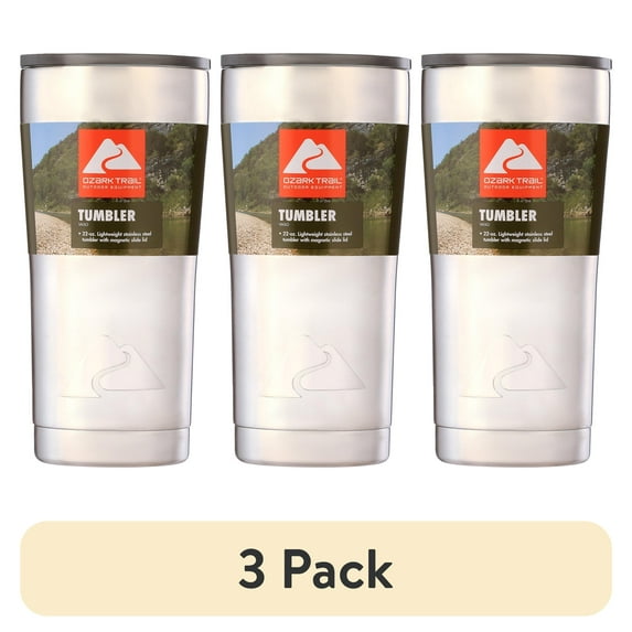 (3 pack) Ozark Trail 22 oz Vacuum Insulated Stainless Steel Tumbler, Silver