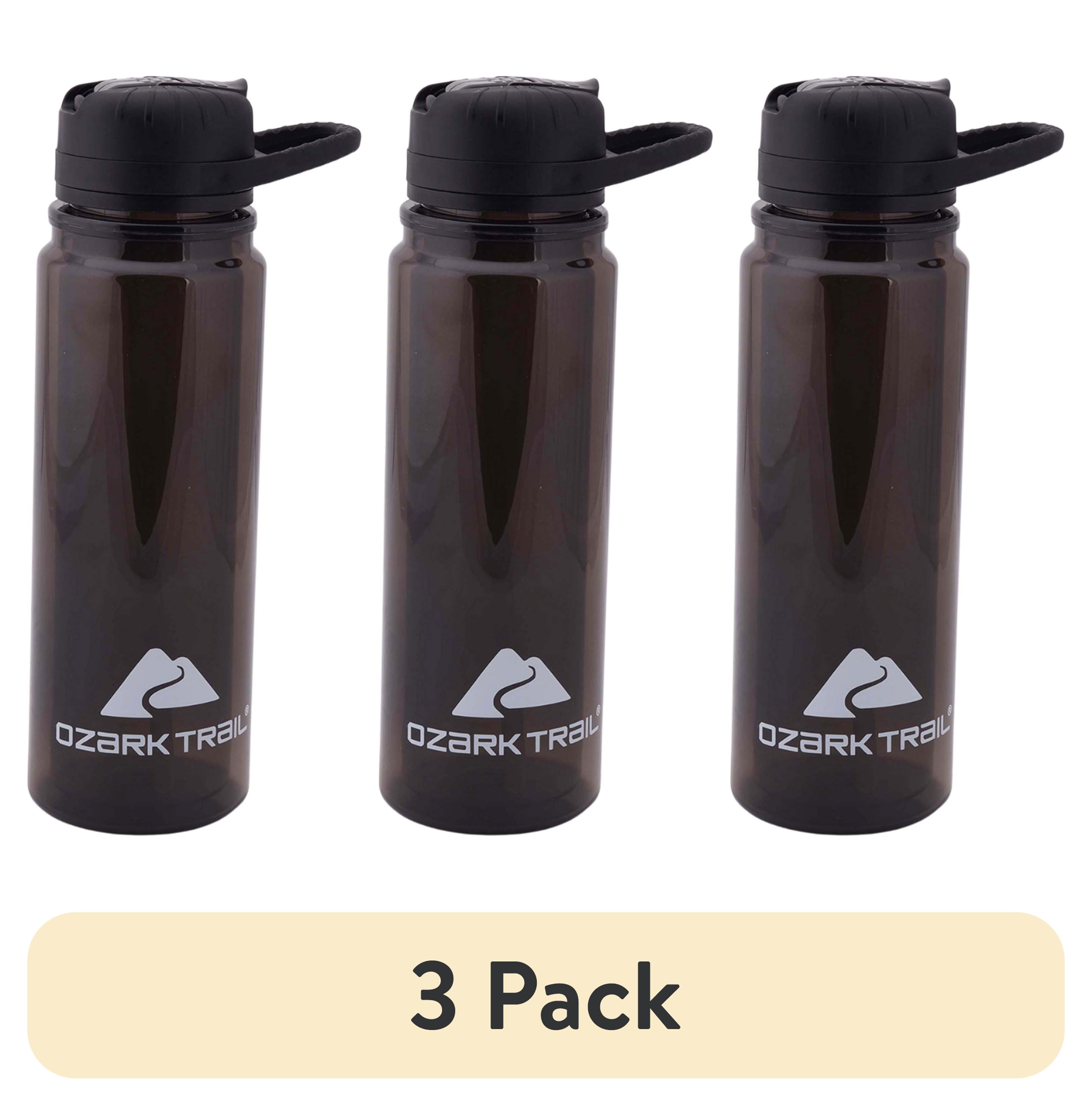 (3 pack) Ozark Trail 24-Ounce Double-Wall Tritan Water Bottle with Flip Straw Lid, Grey