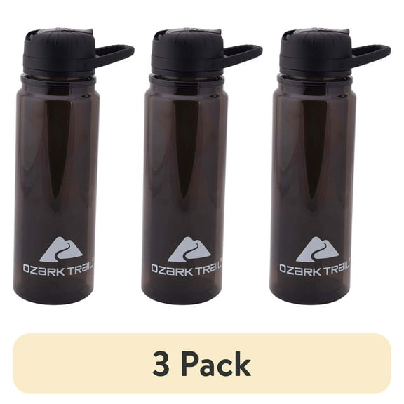 (3 pack) Ozark Trail 24-Ounce Double-Wall Tritan Water Bottle with Flip Straw Lid, Grey