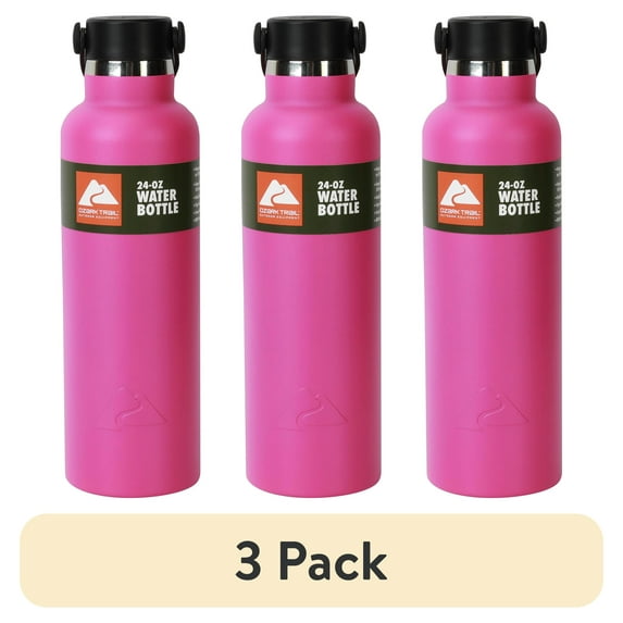 (3 pack) Ozark Trail 24 oz Stainless Steel Water Bottle, Pink, Loop Handle