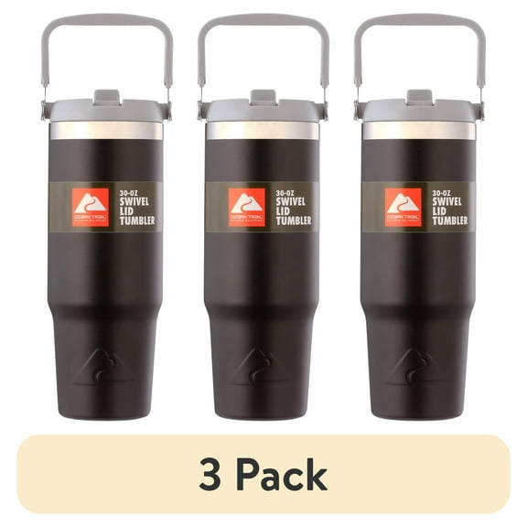 (3 pack) Ozark Trail 30 oz Insulated Stainless Steel Tumbler with Swivel Handle, Black