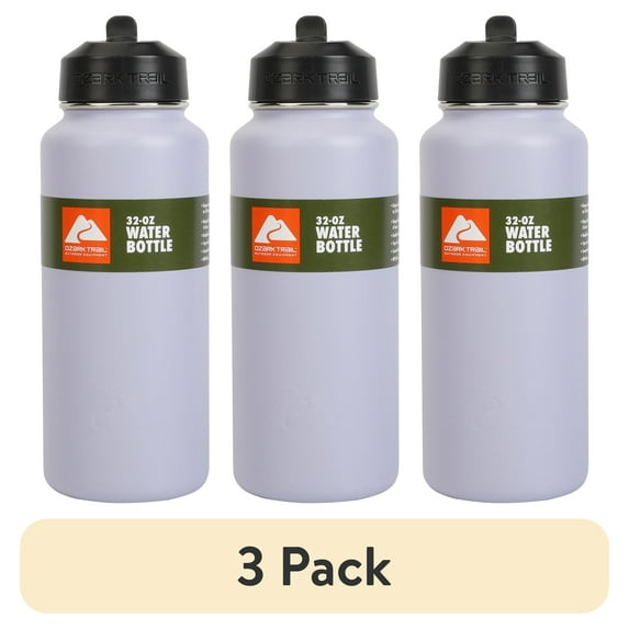 (3 pack) Ozark Trail 32oz Insulated Stainless Steel Water Bottle with Handle, Flip Lid, Purple, 1 Each