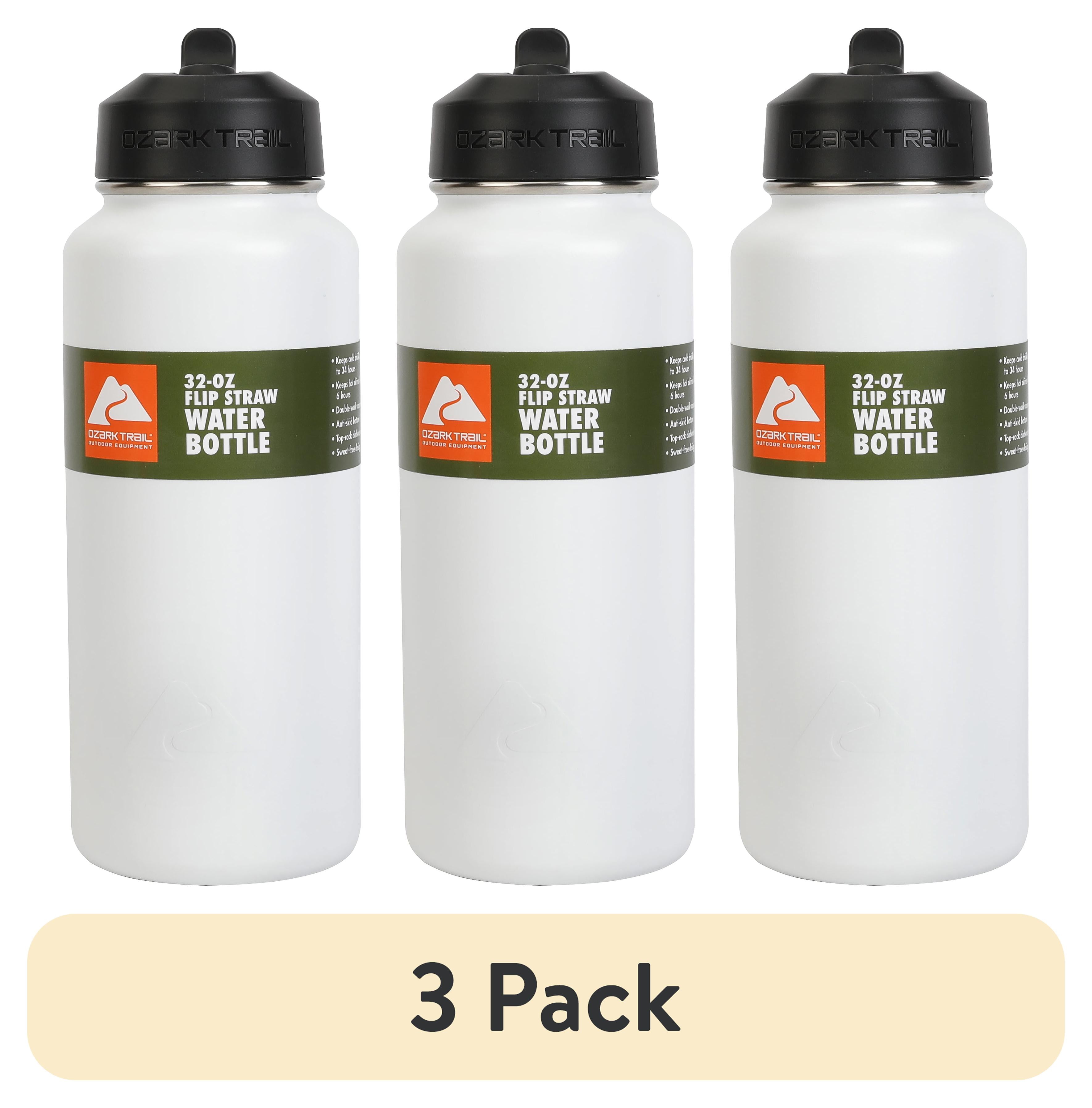 (3 pack) Ozark Trail 32oz Insulated Stainless Steel Water Bottle with Handle and Flip Lid, White, 1 Each