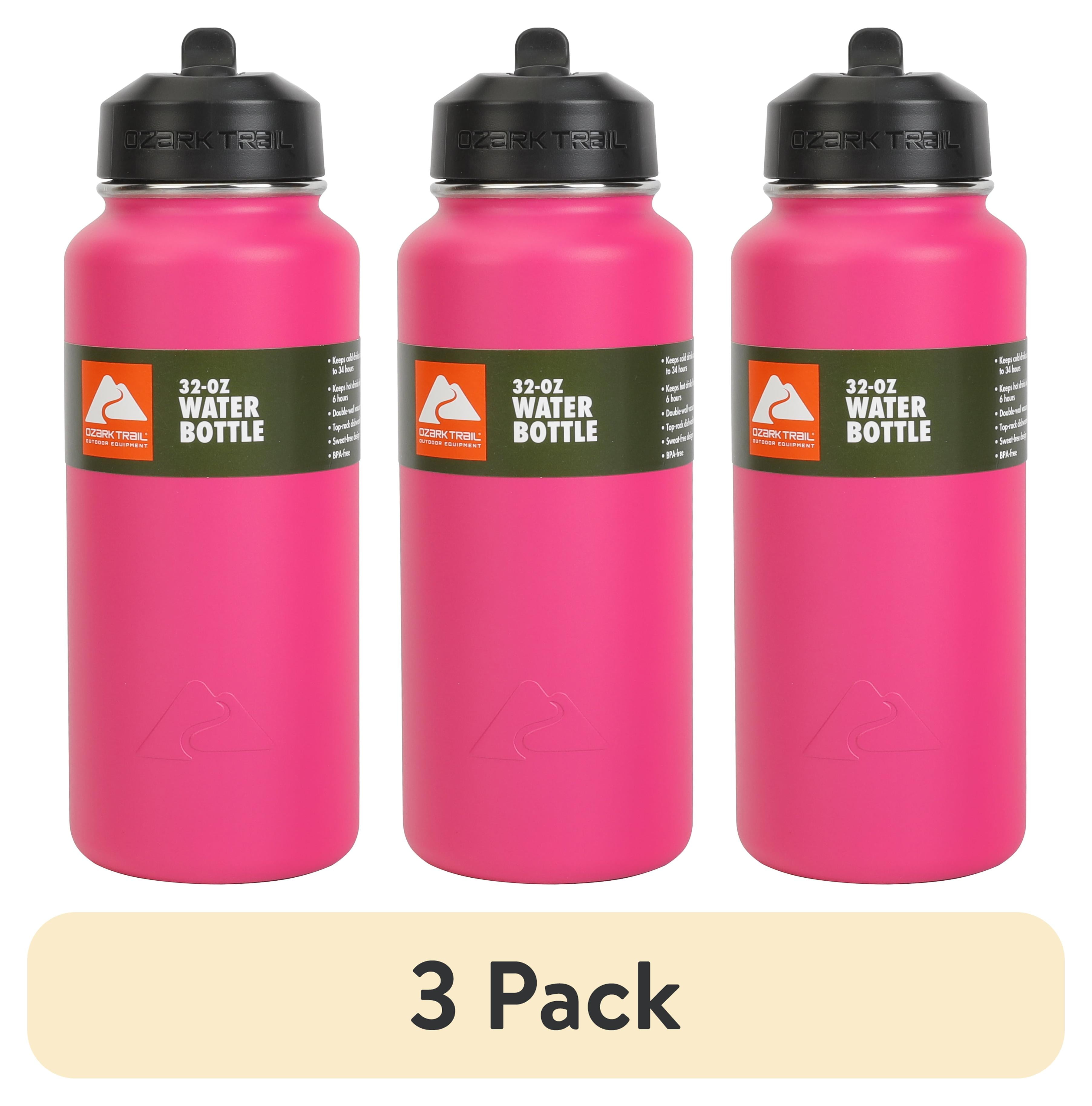 (3 pack) Ozark Trail 32 oz Stainless Steel Flip Straw Water Bottle, Pink