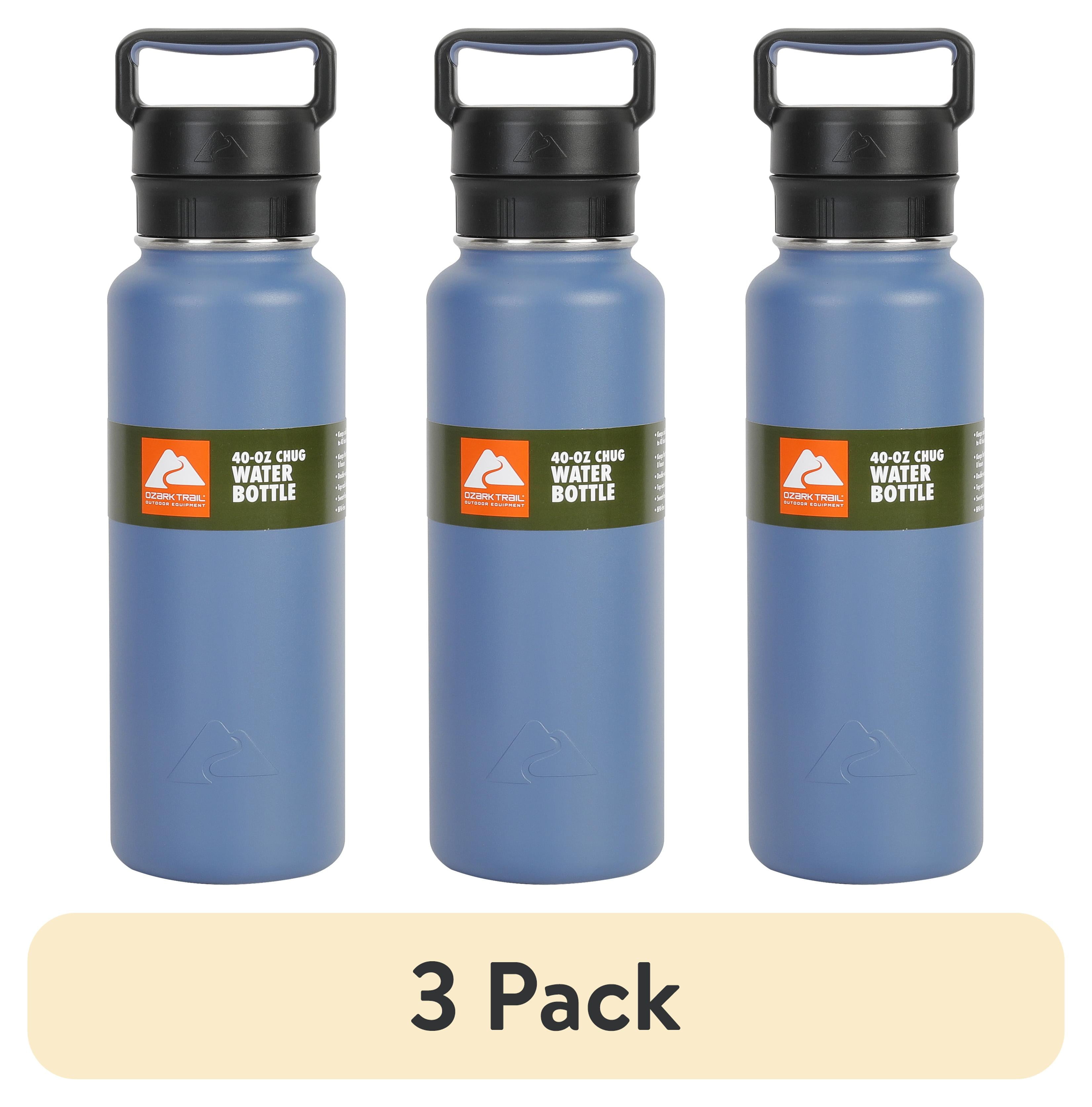 (3 pack) Ozark Trail 40 oz Stainless Steel Insulated Twist Cap Chug Water Bottle, Blue