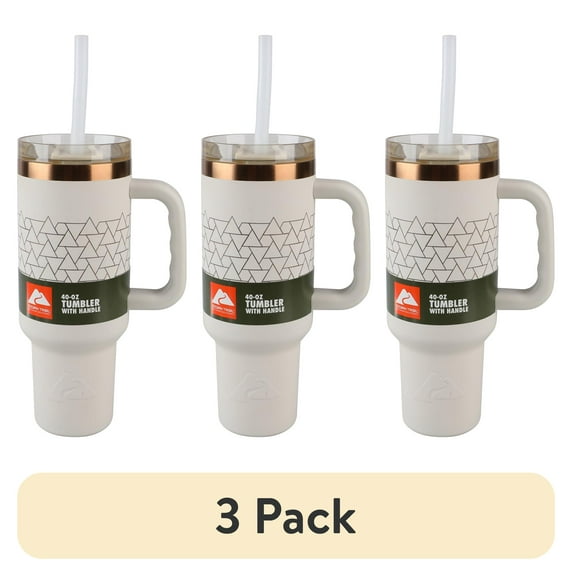 (3 pack) Ozark Trail 40 oz Insulated Stainless Steel Tumbler with Handle, Beige