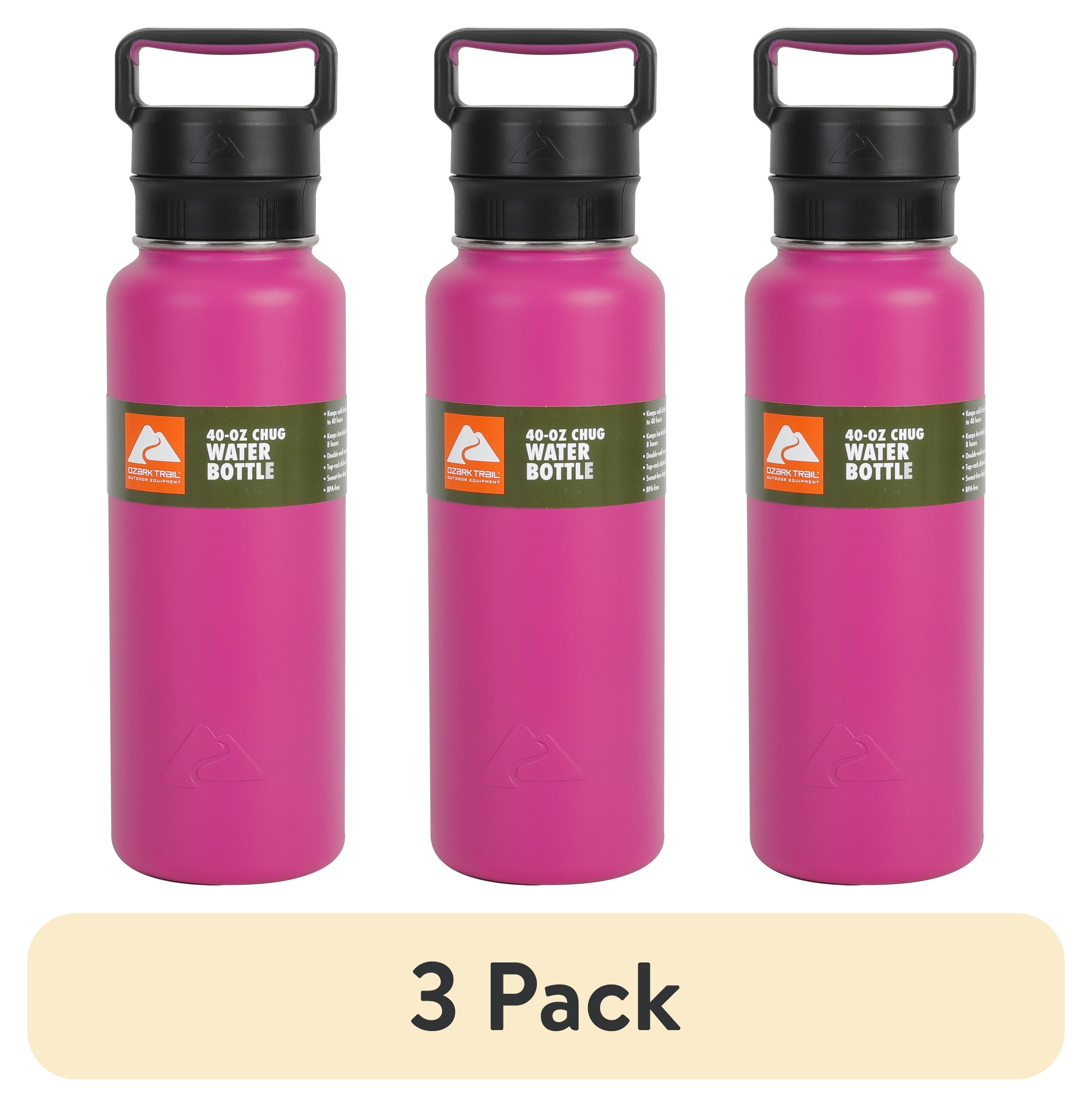 (3 pack) Ozark Trail 40 oz Vacuum Insulated Stainless Steel Water Bottle, Hot Pink
