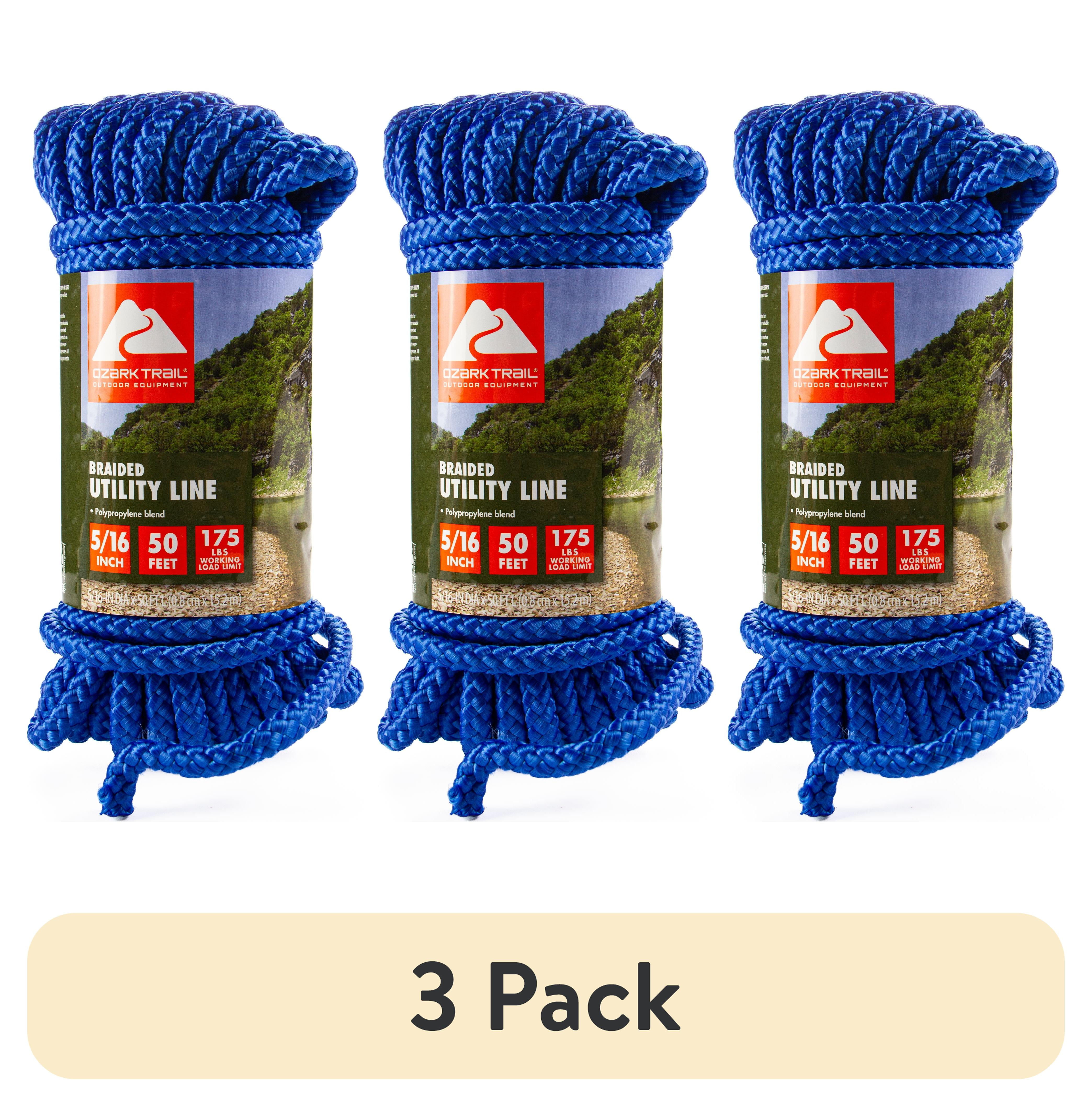 (3 pack) Ozark Trail 5/16-inch x 50-foot Polypropylene Marine Utility Line, Blue