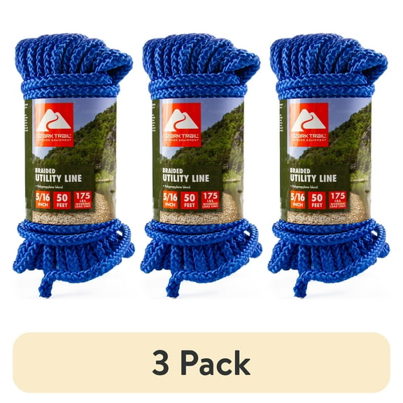 (3 pack) Ozark Trail 5/16"x50' Polypropylene Marine Utility Line - Blue, 50 Foot Length.