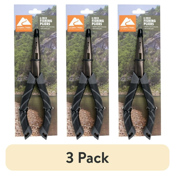 (3 pack) Ozark Trail 6 inch Stainless Steel Pliers with Soft Grip. Fishermans Needle Nose Plier.