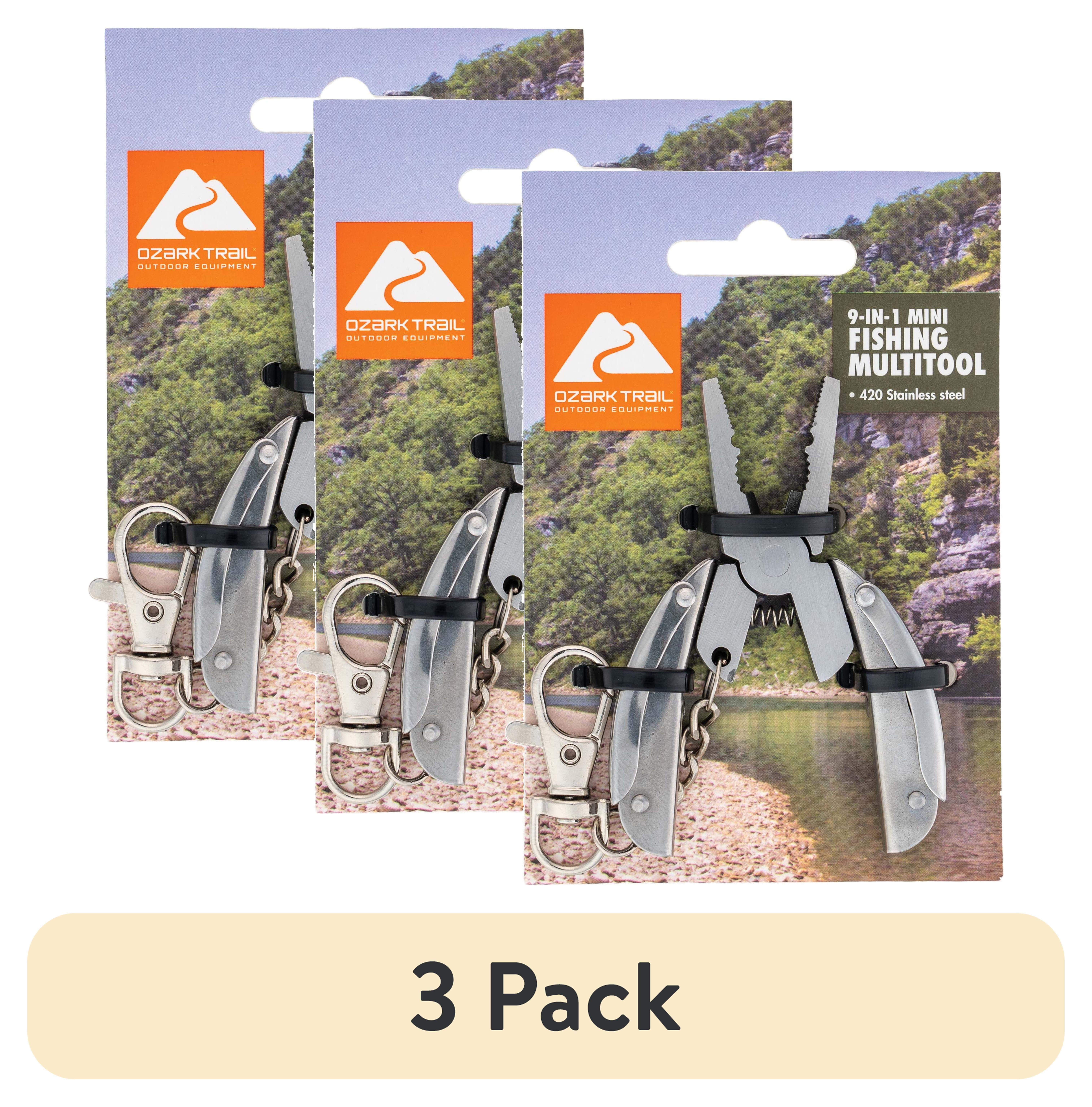 (3 pack) Ozark Trail 9 in 1 Mini Fishing Multi Tool, Compact Stainless Steel Multi Function Pliers for Outdoor Use