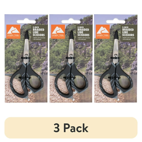 (3 pack) Ozark Trail Stainless Steel Braided Fishing Line Scissors with Soft Grip and Multi-Tool Features