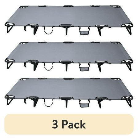 (3 pack) Ozark Trail Camping Folding with Easy Setup Cot, Gray, Adult,75.6in x 25 in x 8.46in, Polyester