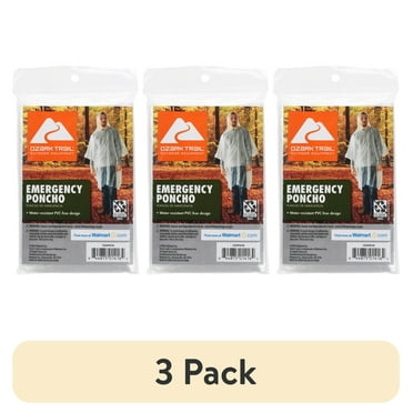 (3 pack) Ozark Trail Clear Emergency Poncho - 1 Pack