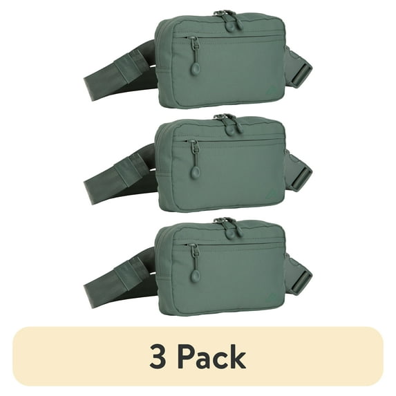 (3 pack) Ozark Trail Denver Waistpack, Sage Fanny pack, Polyester, Zipper, Adult, on Waist
