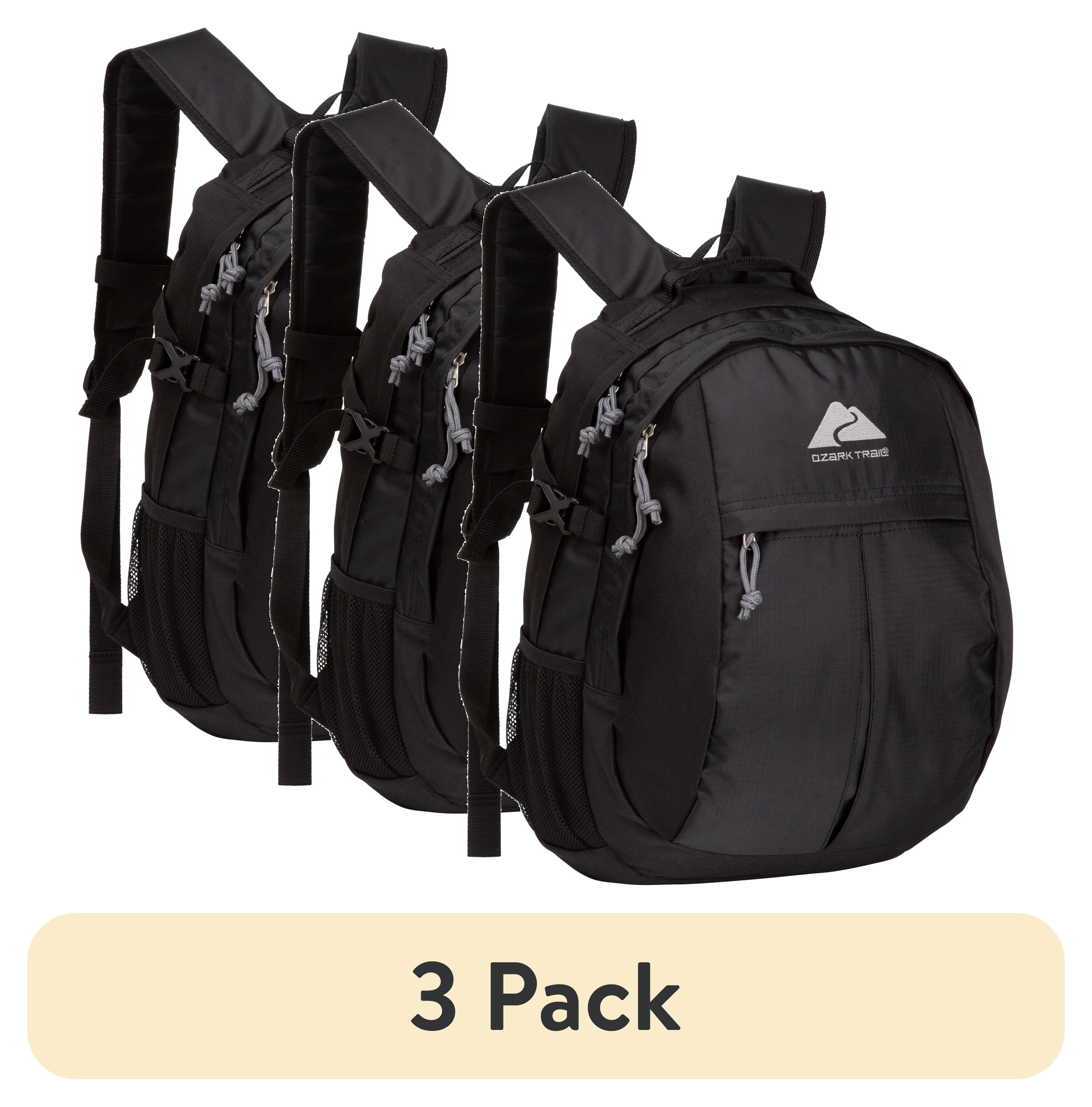 (3 pack) Ozark Trail Hiker Backpack 25 Liter, Black, Polyester, Adult, Teen