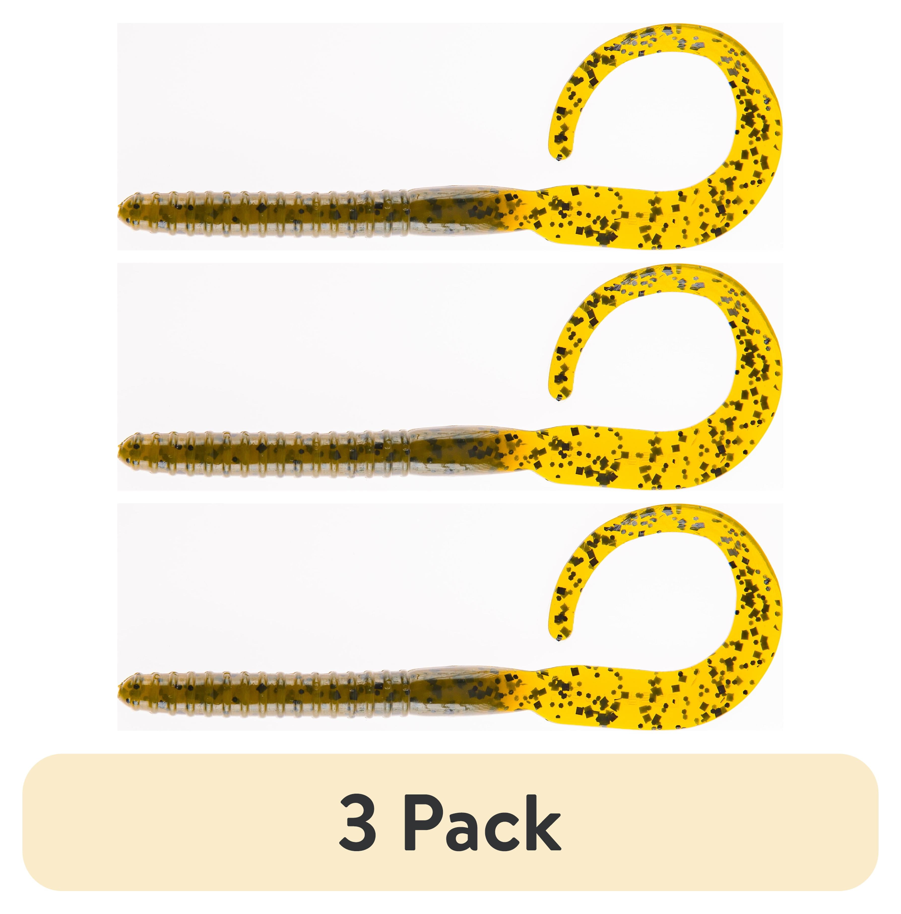 (3 pack) Ozark Trail Kicker Curl 7", Green Pumpkin, 14 pieces Fishing Soft Baits