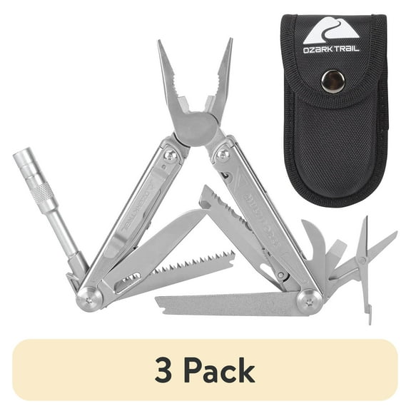 (3 pack) Ozark Trail Multiforce 18-in-1 Premium Multi-Tool, Stainless Steel for Camping & DIY Use