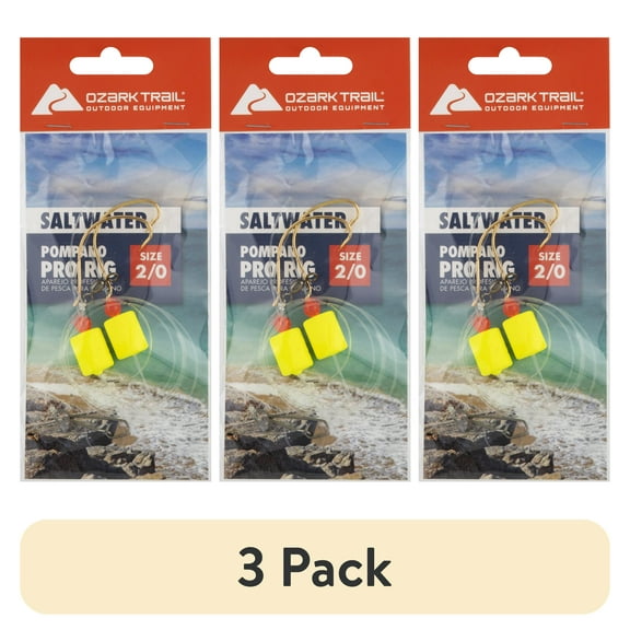 (3 pack) Ozark Trail Pompano Pro Rig with Extra Sharp Hooks for Sand Crabs, Fiddler Crabs, and Shrimp Fishing