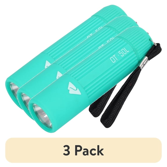 (3 pack) Ozark Trail Single Mini LED Flashlight, 50 Lumens, Handheld, 3 AAA Batteries, Teal