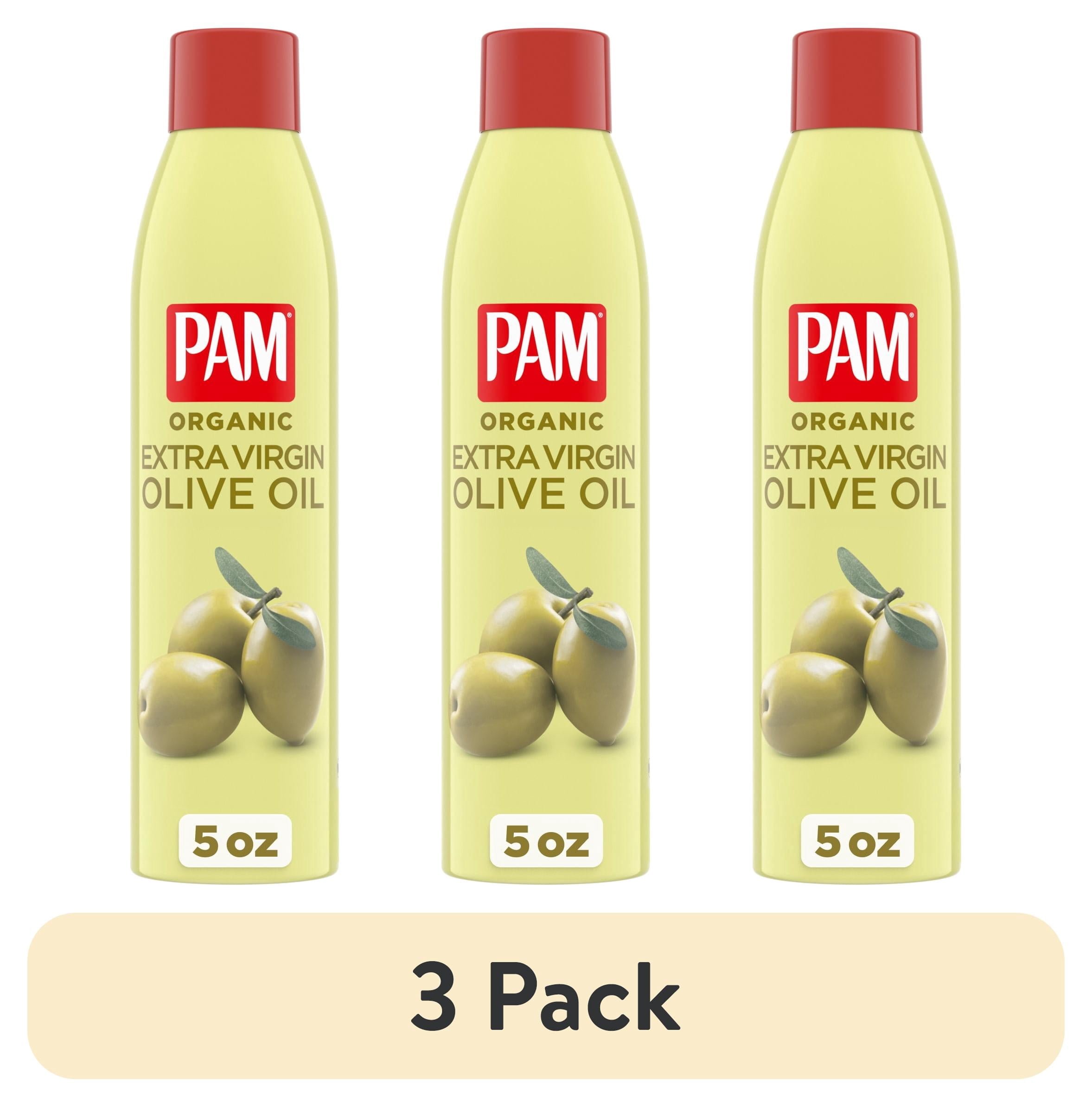 (3 pack) PAM Non-Stick Cooking Spray, Organic Extra Virgin Olive Oil, Great for Saueting & Roasting, 5 oz.
