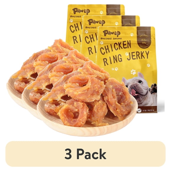 (3 pack) PAWUP Chicken Jerky Dog Treats, Chicken Jerky Rings for Small Medium Large Dogs, High Protein Natural Chews, Healthy Training Snacks, 10.6oz