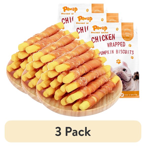 (3 pack) PAWUP Chicken Wrapped Pumpkin Biscuits Dog Treats, Rawhide Free, Promote Digestion Soft Chewy Dog Snacks for All Dogs, 10.6oz