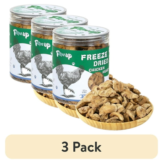 (3 pack) PAWUP Freeze Dried Dog & Cat Treats, 100% Single Ingredient Chicken Heart, All Natural Grain Free, No Additives, High Protein Snacks for Training, 3.2oz