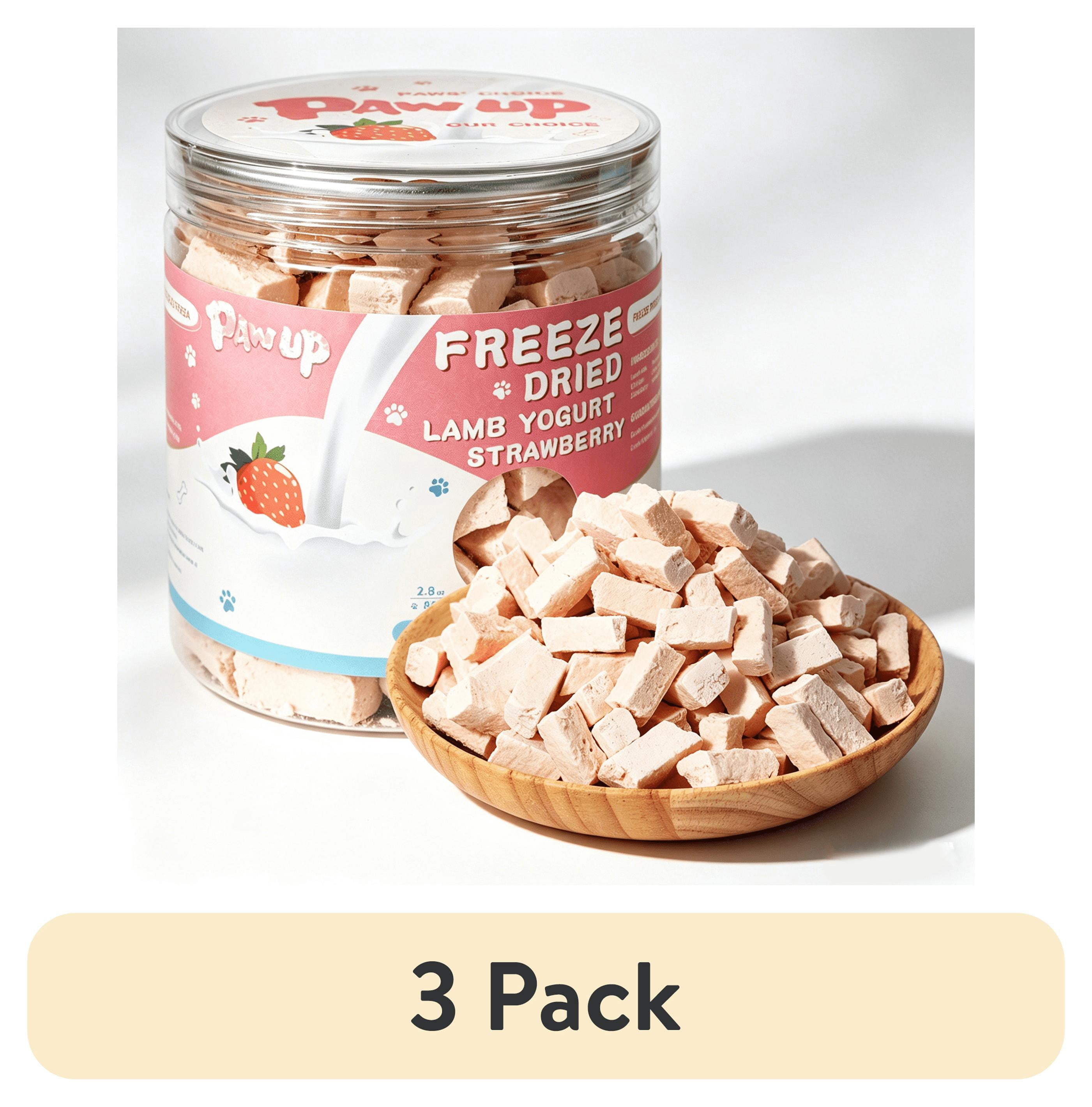 (3 pack) PAWUP Freeze Dried Goat Milk Dog Treats with Strawberry, Low Lactose for Sensitive Stomach Puppies, Training Treats for Picky Eaters, 2.8oz