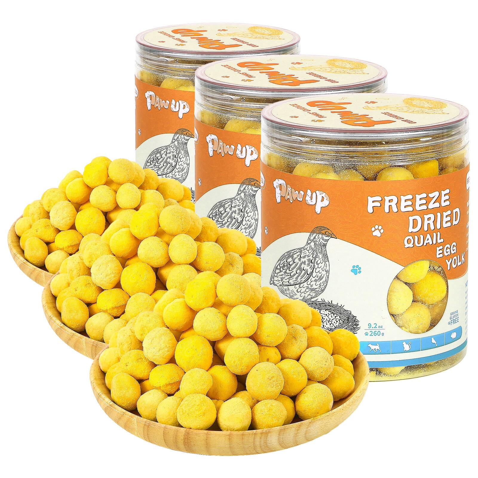 View of (3 pack) PAWUP Freeze Dried Quail Egg Yolk Treats for Cats and Dogs ...