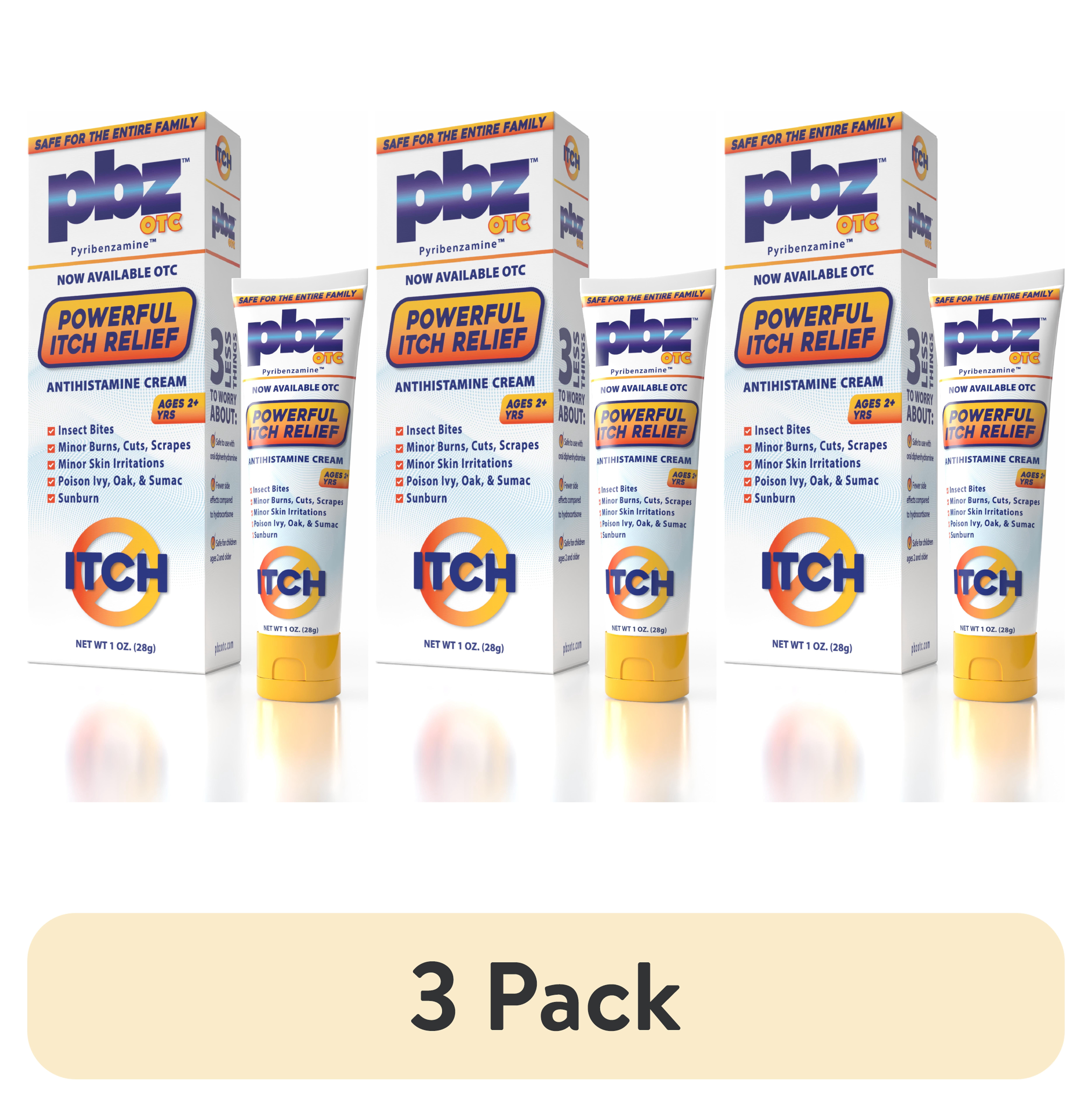 (3 pack) PBZ OTC Itch Relief Cream, Kid Safe, Soothes Insect Bites & Skin Irritations, 1 oz