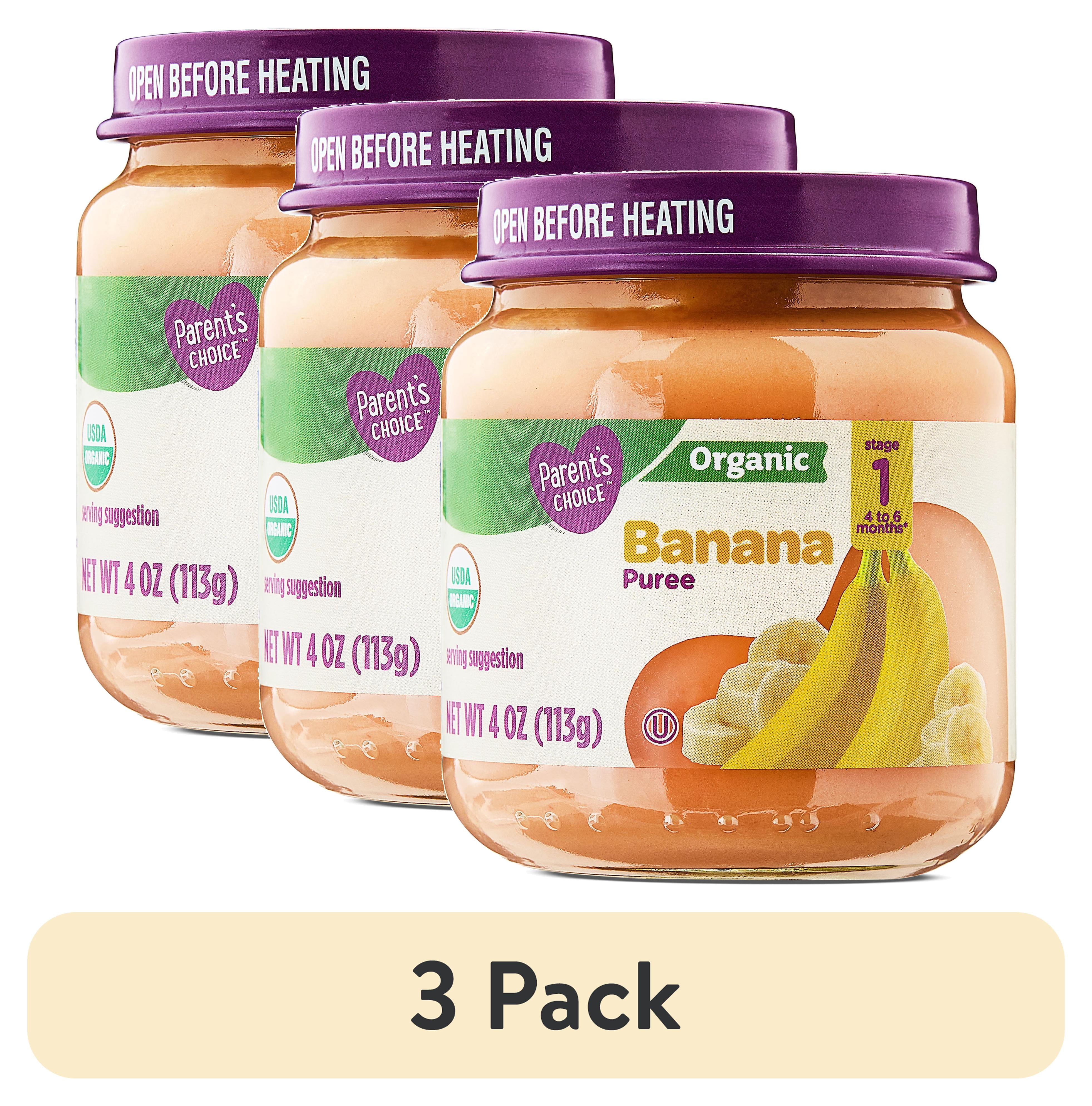 (3 pack) Parent's Choice Organic Stage 1 Baby Food Banana, 4 oz Jar