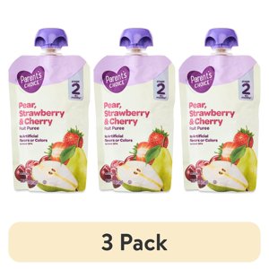 (Paquete de 3) Puré de frutas de pera, fresa y cereza Parent's Choice Etapa 2, Bolsa de 4 oz