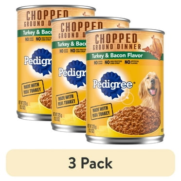 (3 pack) Pedigree Chopped Ground Dinner Turkey & Bacon Flavor Adult Soft Wet Dog Food, 13.2 Oz. Can