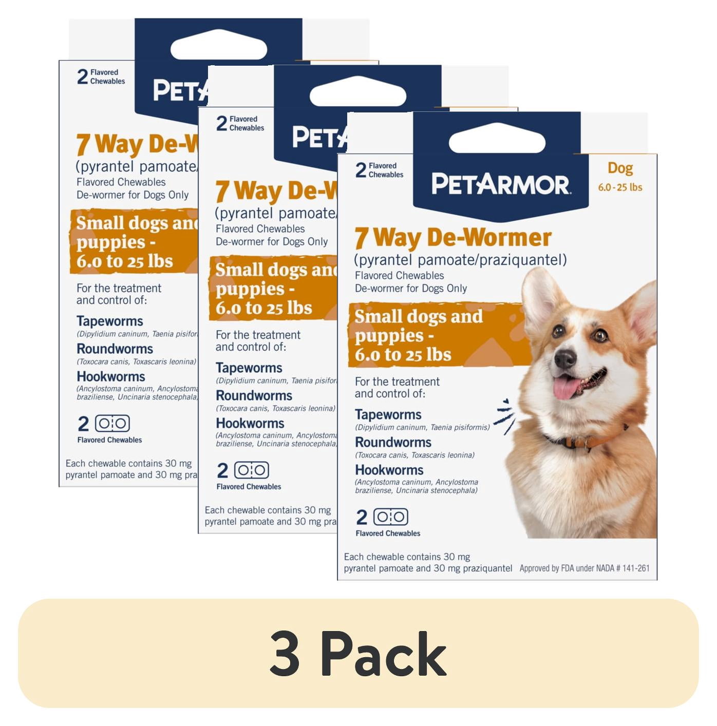 (3 pack) PETARMOR 7 Way De-Wormer for Puppies and Small Dogs