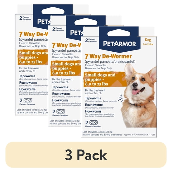 (3 pack) PETARMOR 7 Way De-Wormer for Puppies and Small Dogs