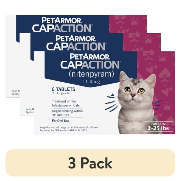 (3 pack) PETARMOR CAPACTION Fast-Acting Oral Flea Treatment for Cats 2-25 lbs, 6 Count, 11.4 mg